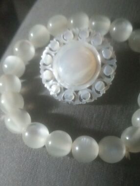 White Beaded Moonglow Bracelet and MOP Pin - Elegant Women’s Jewelry